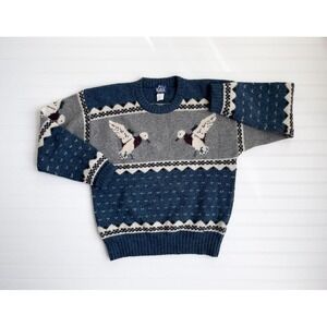 vtg Woolrich mallard duck bird blue gray wool men's sweater M